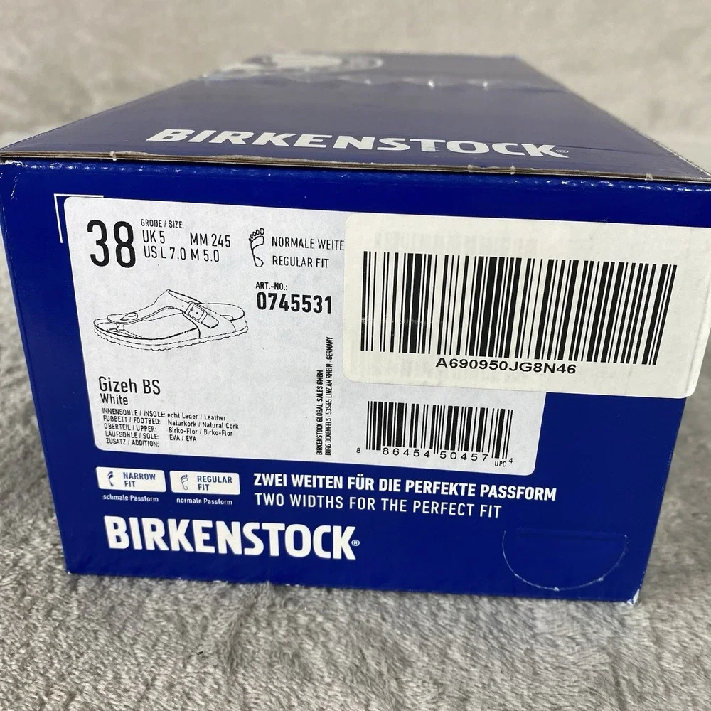 Birkenstock Gizeh Sandals Womens US 7 EU 38 White Birko-Flor Regular Fit NEW